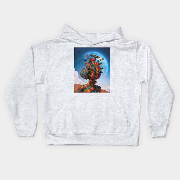 Psychedelic floral mushroom head Kids Hoodie by karadoc